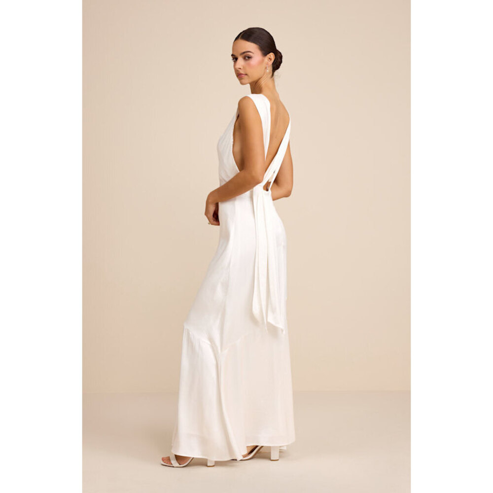 Lulus Taniya White Satin Tie-back Maxi Dress - Size S